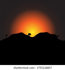 silhouette views in the mountains with flat design