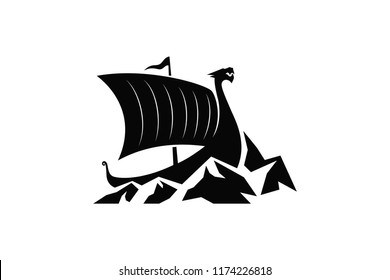 Silhouette Viking Long Boat on the Ice