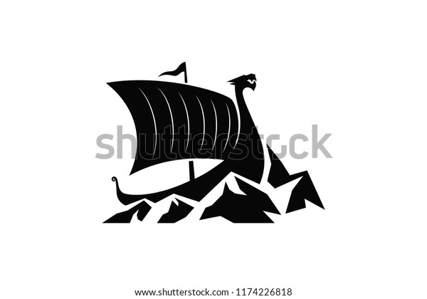 Silhouette Viking Long Boat On Ice Stock Vector Royalty Free 1174226818