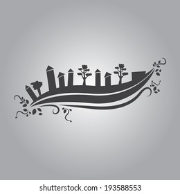 silhouette village, vector