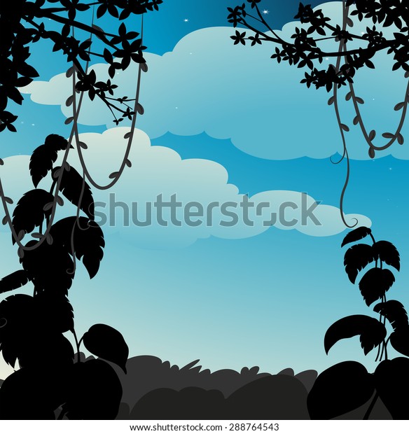 Silhouette vine hanging down from the tree. Nature theme. 