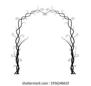 Silhouette Of Vine Isolated On White Background. Ivy Arch Vector Illustration. Dry Branch Tree. Naked Trees.