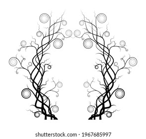 Silhouette of vine isolated on white background. Ivy arch vector illustration. Dry branch tree.