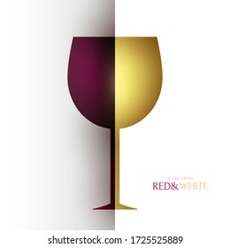 Silhouette of vineglass with red and white wine. Abstract art composition in modern geometric style. Minialistic concept design template for branding. Vector illustration.