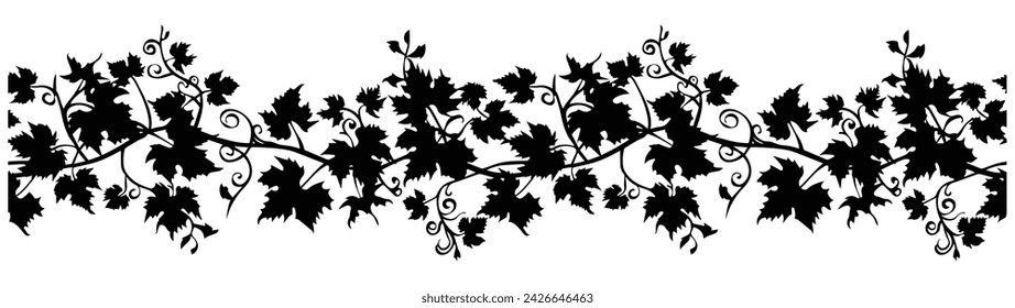 silhouette of vines leaf on transparent background. continuous pattern of leaves vines. natural border design vector.