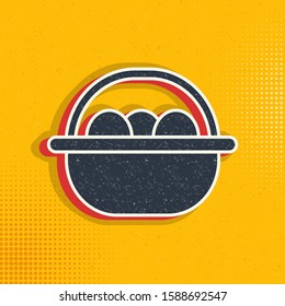 Silhouette of vintage basket with Easter eggs isolated on white. Vector pop art style vector icon