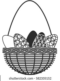 Silhouette of vintage basket with Easter eggs isolated on white