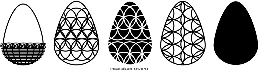 Silhouette of vintage basket with Easter eggs isolated on white