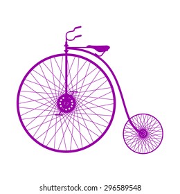 Silhouette of vintage bicycle in purple design 