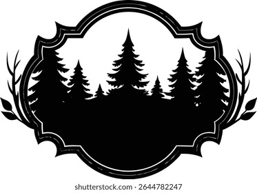 Silhouette Of A Vintage Border With Forest Accents - Premium Design Element