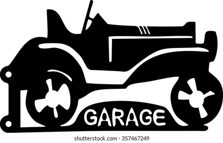 silhouette of the vintage car. garage sign