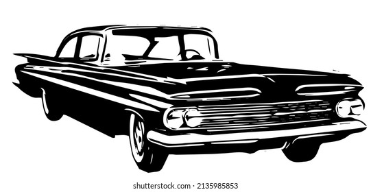 Silhouette de coche vintage, Ilustración de un coche retro, vector de coche antiguo