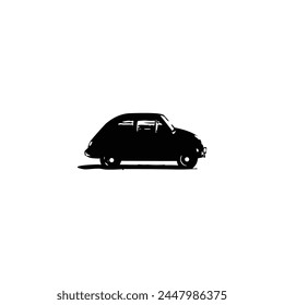 Silhouette vintage car on the white background. Vector illustration