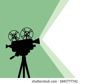 Silhouette of vintage cinema projector on a tripod. Cinema background. Movie festival template for banner, flyer, poster or tickets. Old film projector with place for your text. Movie time concept.