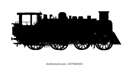 silhouette of vintage locomotive, steam engine - vector illustration	
