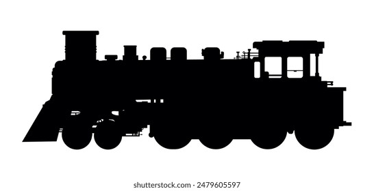 silhouette of vintage locomotive, steam engine - vector illustration	