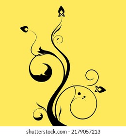 silhouette vintage luxury decorative element Vector illustration, logo or icon on yellow background. arabesque art border flower frame.