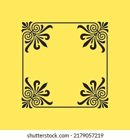 silhouette vintage luxury decorative element Vector illustration, logo or icon on yellow background. arabesque art border flower frame.