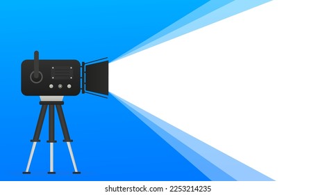 Silhouette of a vintage movie projector on a tripod. Cinema background. Film festival template for banner, flyer, poster or tickets. Old movie projector with place for text. Vector illustration