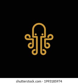 Silhouette Vintage Octopus Cuttlefish Squid Tentacles Vector Logo design