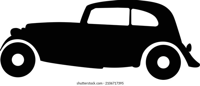 Silhouette of a vintage old car in black and white