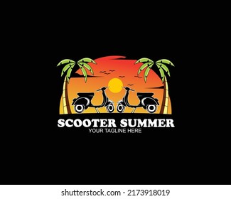 Silhouette of vintage old scooter on the beach