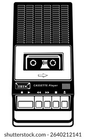 Silhouette of Vintage Portable Audio Cassette Player. Vector clipart isolated on white.