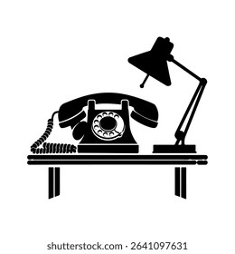 Silhouette of a Vintage Rotary Dial Telephone	

