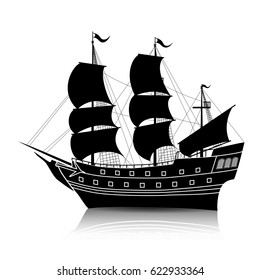 Silhouette Vintage Sailing Ship Reflection On Stock Vector (Royalty ...