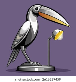 Silhouette of Vintage Silver Toucan Table Lamp – Retro Home Decor Concept