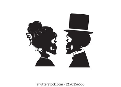 Silhouette Vintage Skeleton Head Couple