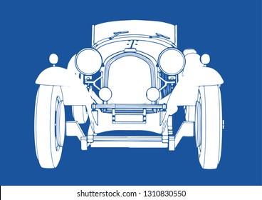 silhouette of vintage sport car on blue background vector