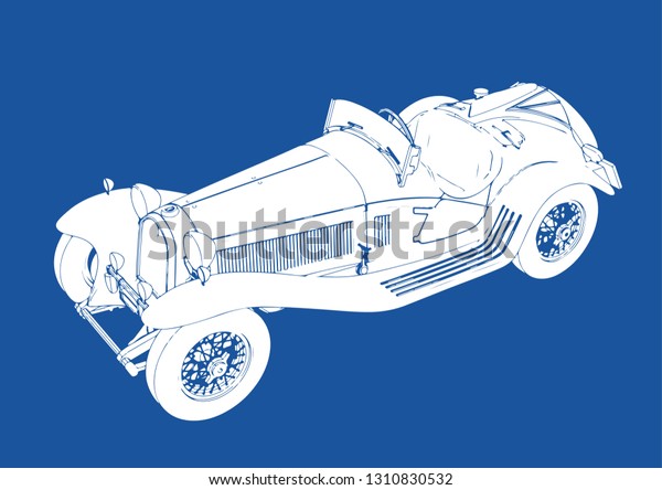 silhouette\
of vintage sport car on blue background\
vector