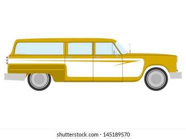 Silhouette Of Vintage Station Wagon On A White Background.