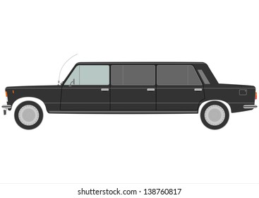 Silhouette of vintage stretch limo with three pairs of doors. Vector