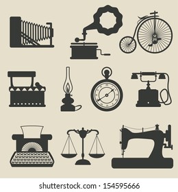 silhouette vintage stuff icons set. vector illustration