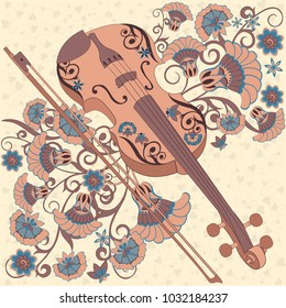 silhouette of violin with ornament