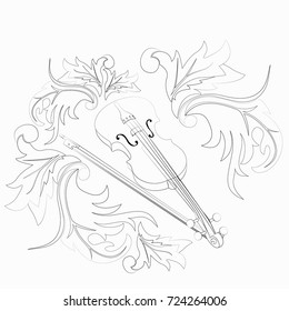 silhouette of violin with ornament