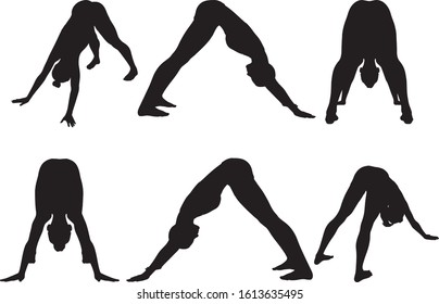 Silhouette of a virtual Woman in Yoga Downward Facing Dog Pose with 6 angles of view