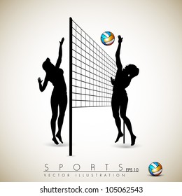 Silhouette of volley ball girls player playing volleyball on abstract background.EPS 10.