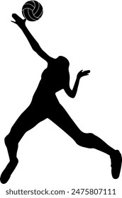 Silhouette of a Volleyball Player in Action, Spiking the Ball with Dynamism and Energy. Sports Athlete Motion.