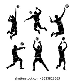silhouette volleyball player collection set on white background