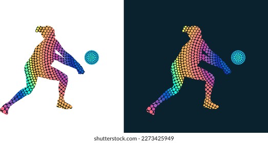 Silhouette of Volleyball player from colored dots. Isolated vector image