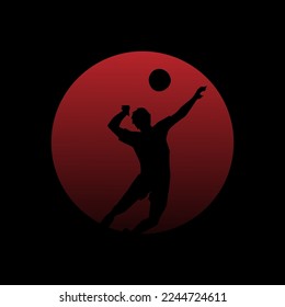 silhouette of volleyball player in full power