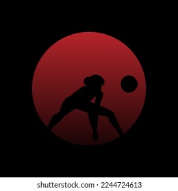 silhouette of volleyball player in full power