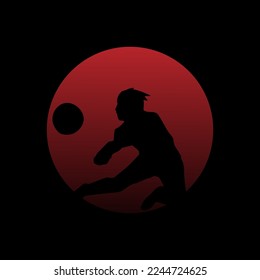 silhouette of volleyball player in full power