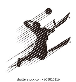 Silhouette of volleyball player in grunge style