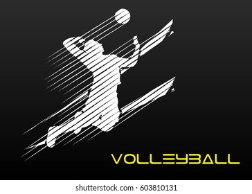 Silhouette of volleyball player in grunge style