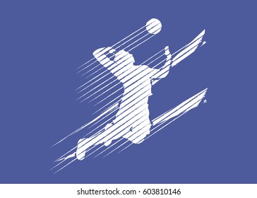 Silhouette of volleyball player in grunge style