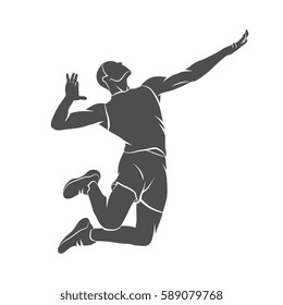 Silhouette volleyball player jumping on a white background. Vector illustration.